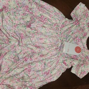 Floral Pink & Green Cotton Girls' Casual Dress